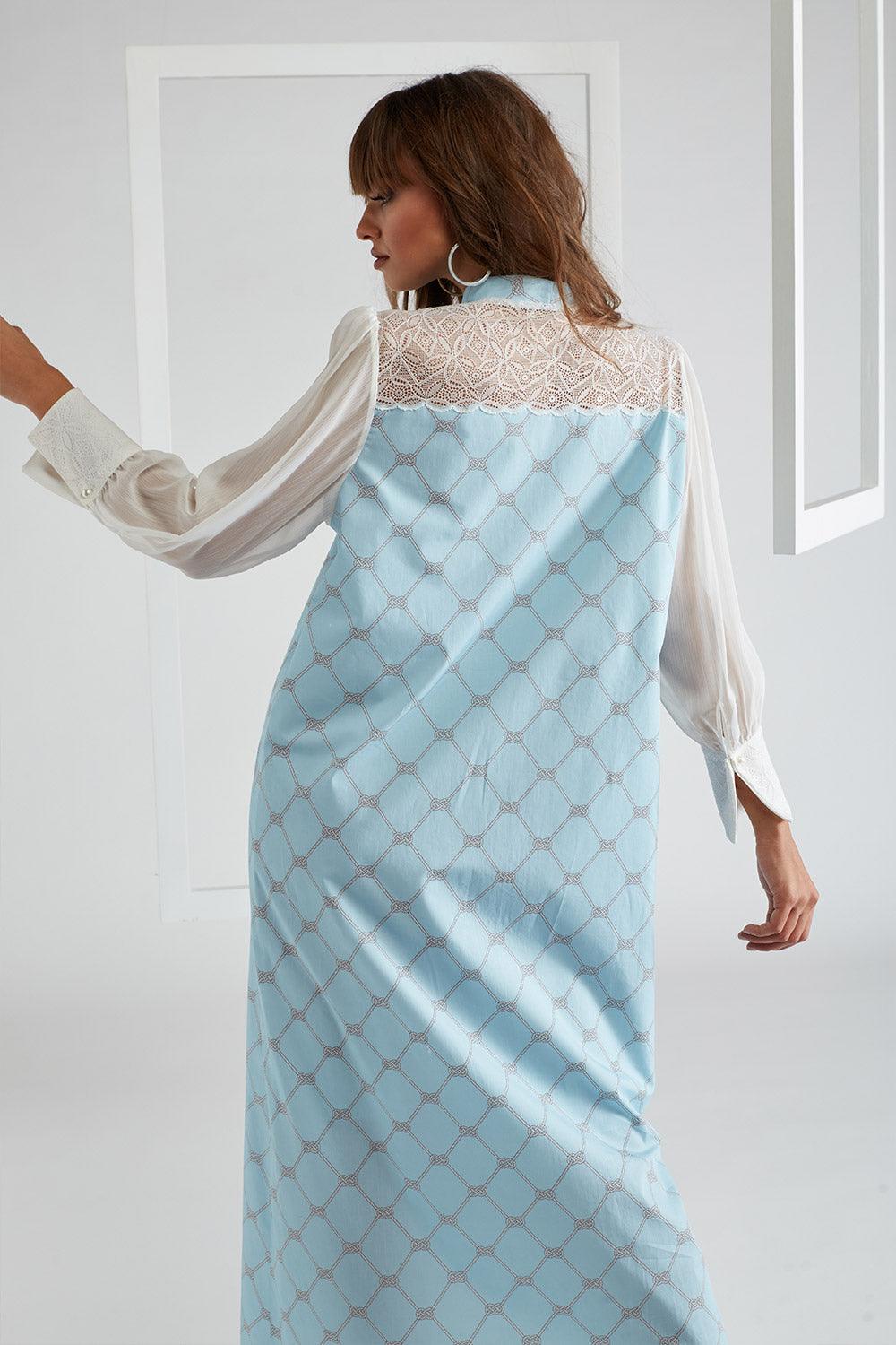 Poplin Zippered Dress Light Blue - Lady Di - Bocan