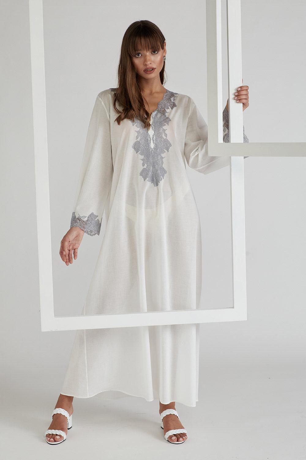 Poplin Zippered Off White Dress - Sheila (Grey) - Bocan