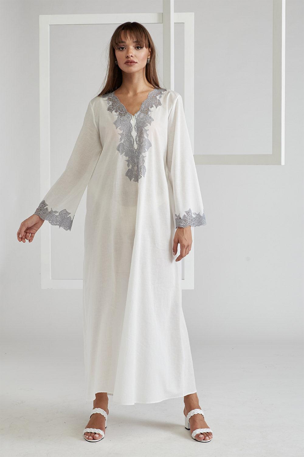 Poplin Zippered Off White Dress - Sheila (Grey) - Bocan