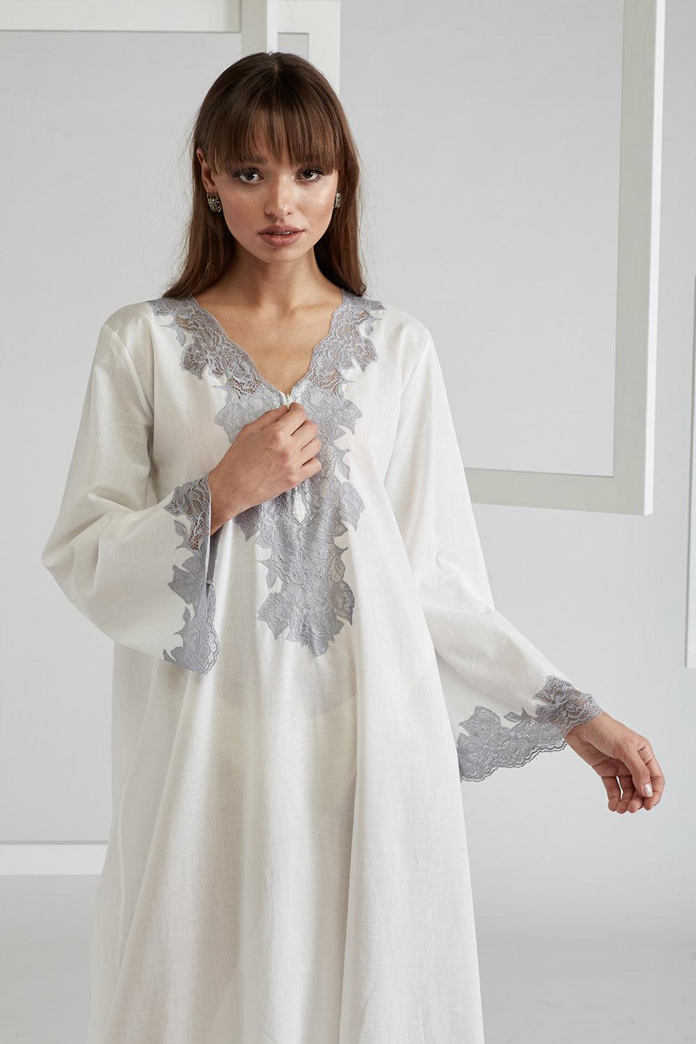 Poplin Zippered Off White Dress - Sheila (Grey) - Bocan