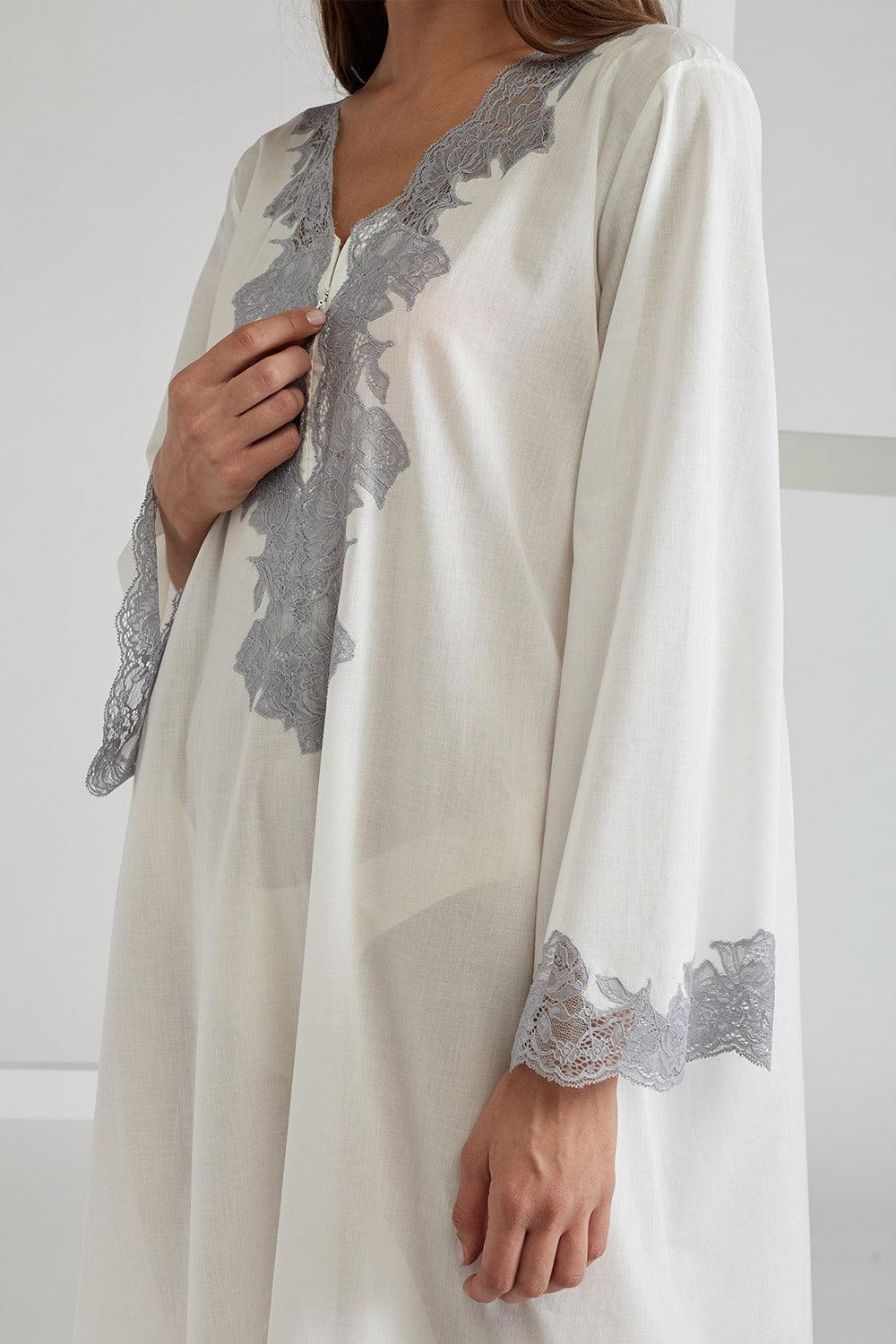 Poplin Zippered Off White Dress - Sheila (Grey) - Bocan