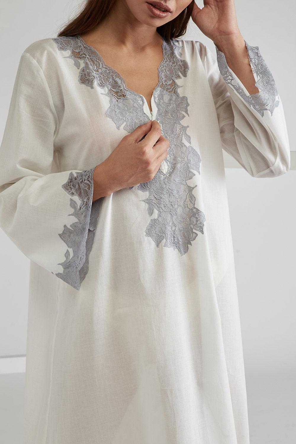 Poplin Zippered Off White Dress - Sheila (Grey) - Bocan