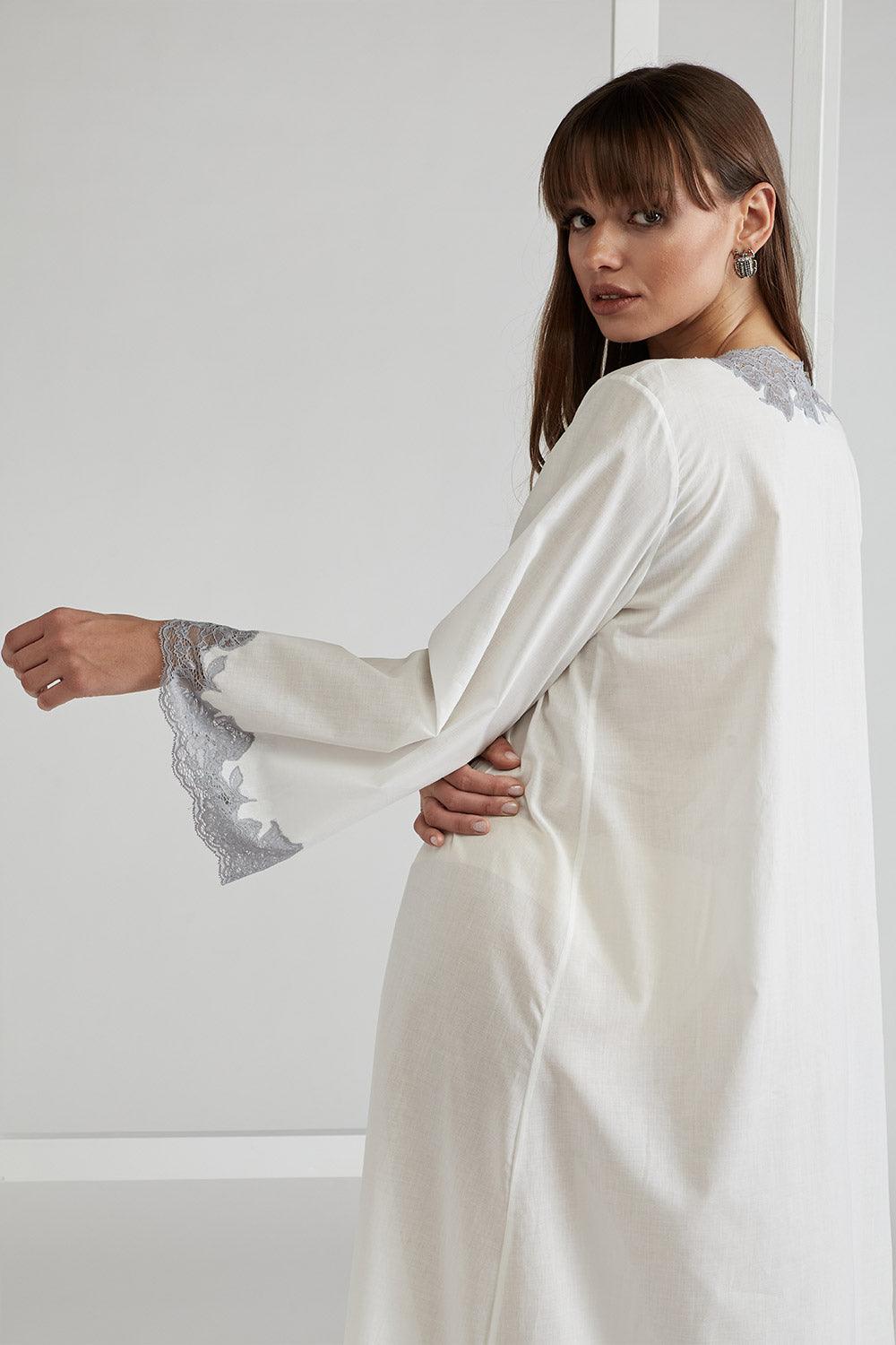 Poplin Zippered Off White Dress - Sheila (Grey) - Bocan