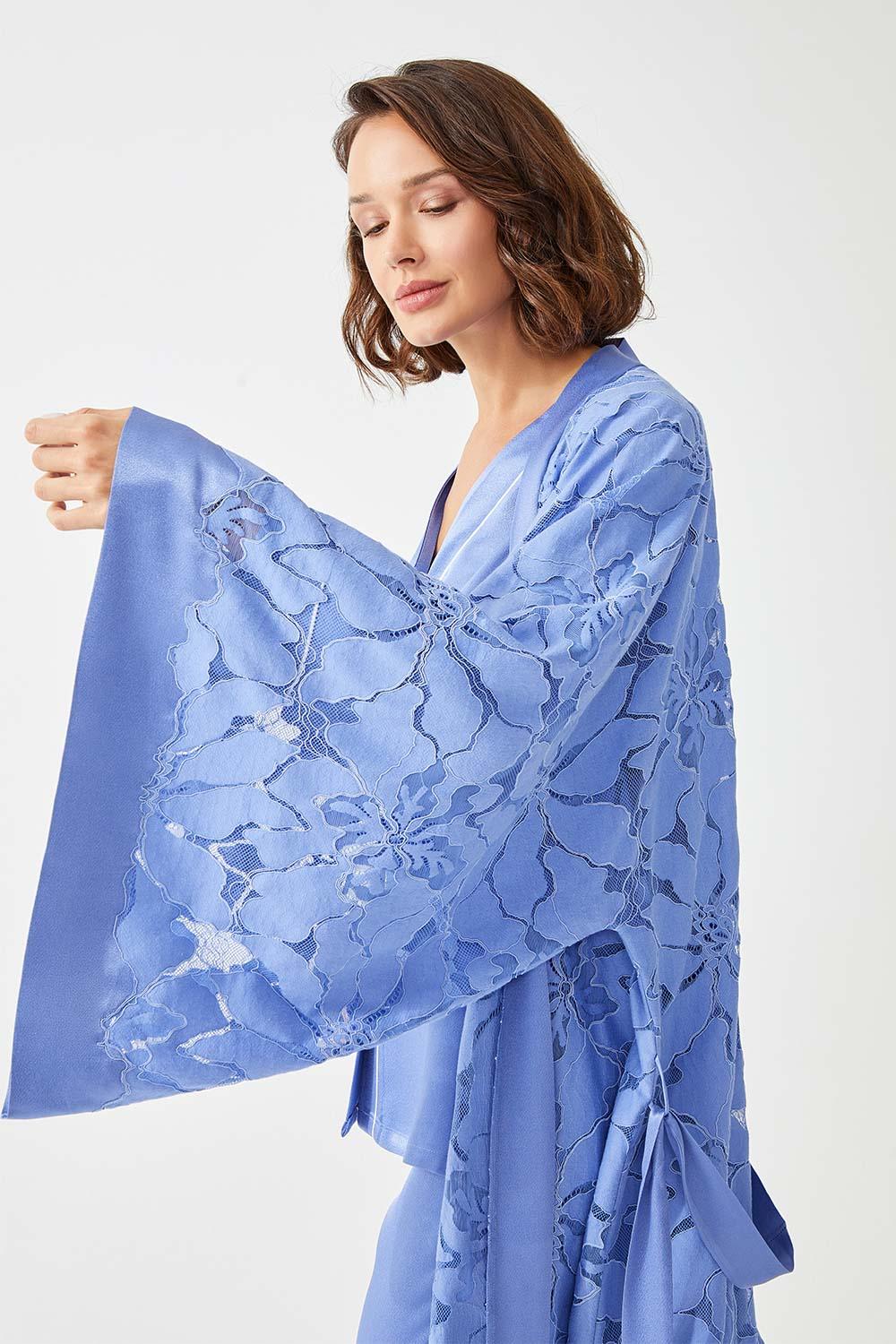 Rabenda Long Full Trimmed with Lace Robe Set - Lilac - Bocan