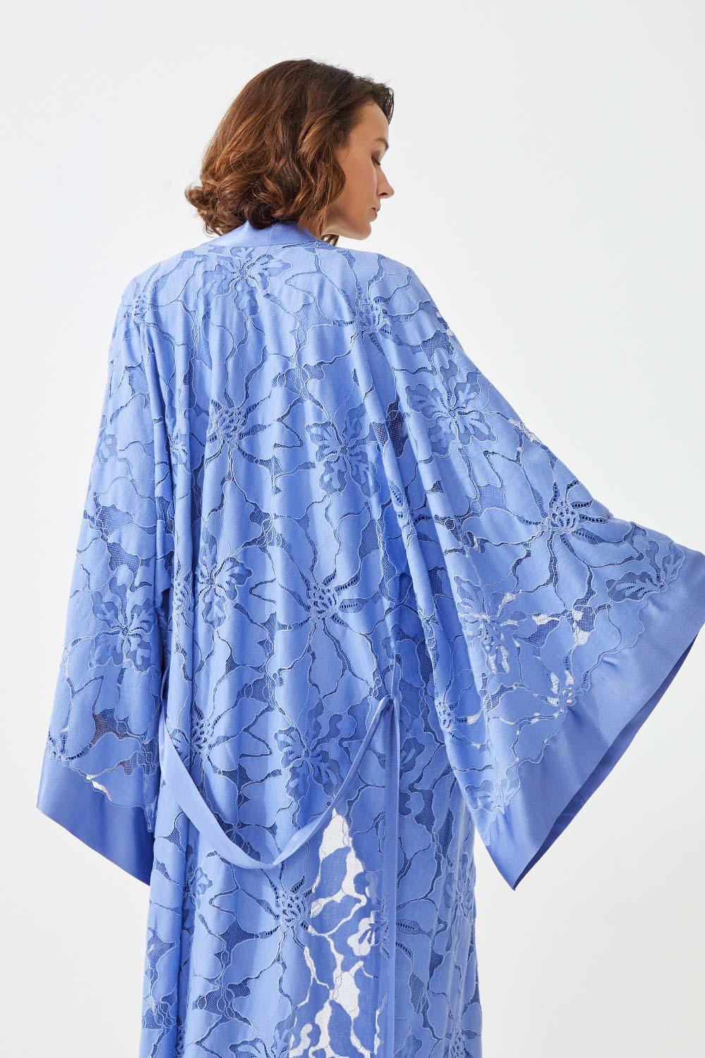 Rabenda Long Full Trimmed with Lace Robe Set - Lilac - Bocan