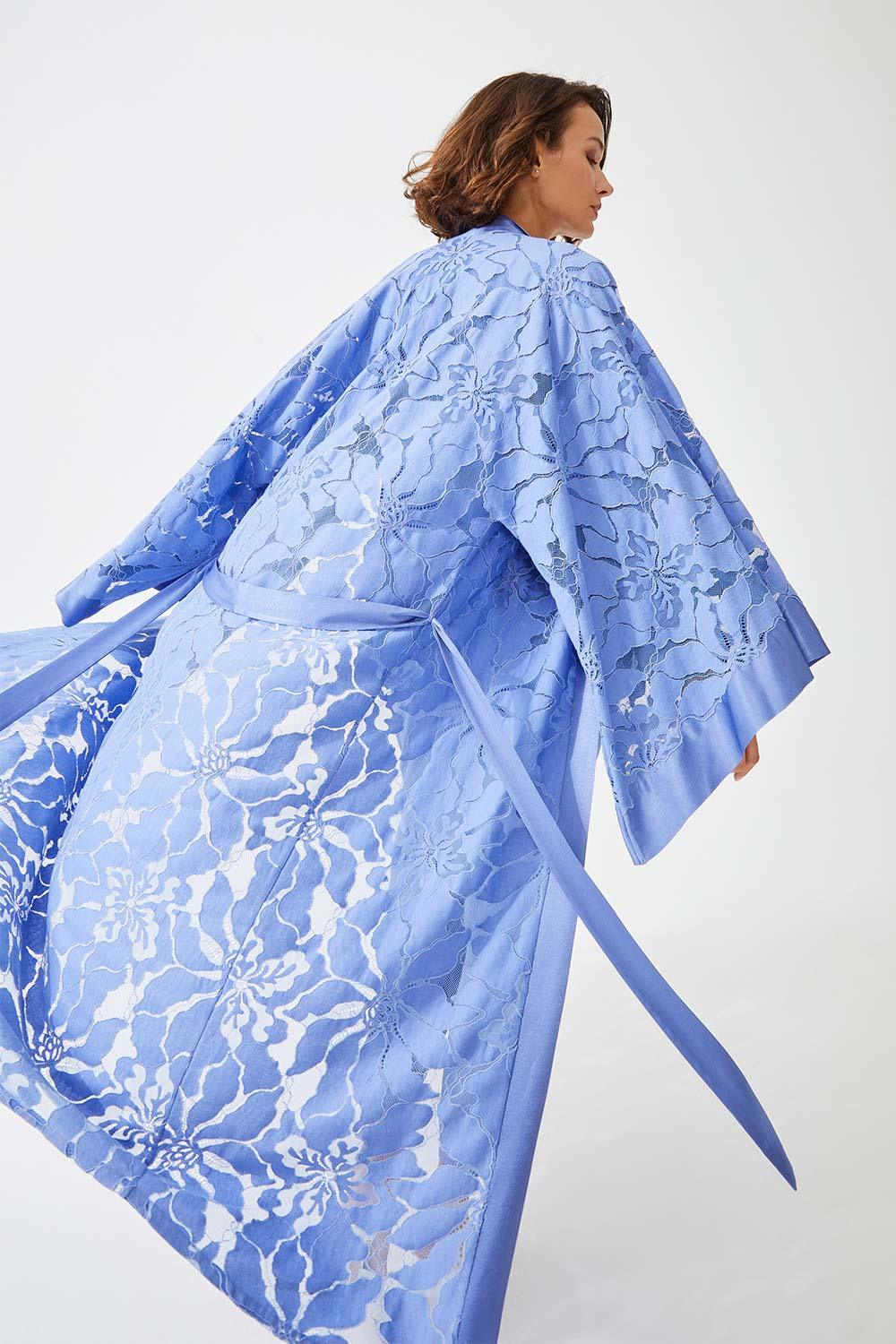Rabenda Long Full Trimmed with Lace Robe Set - Lilac - Bocan