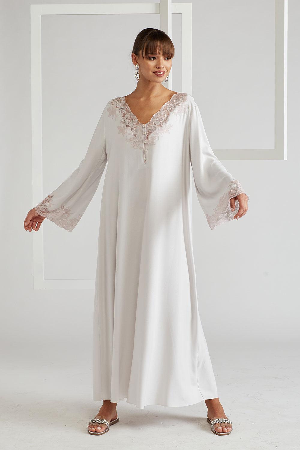 Rayon Dress - Big Rose ( Powder ) Light Grey - Bocan
