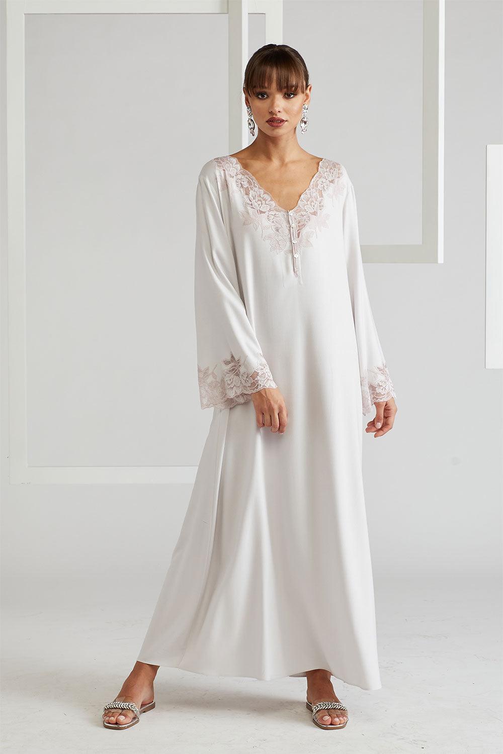 Rayon Dress - Big Rose ( Powder ) Light Grey - Bocan