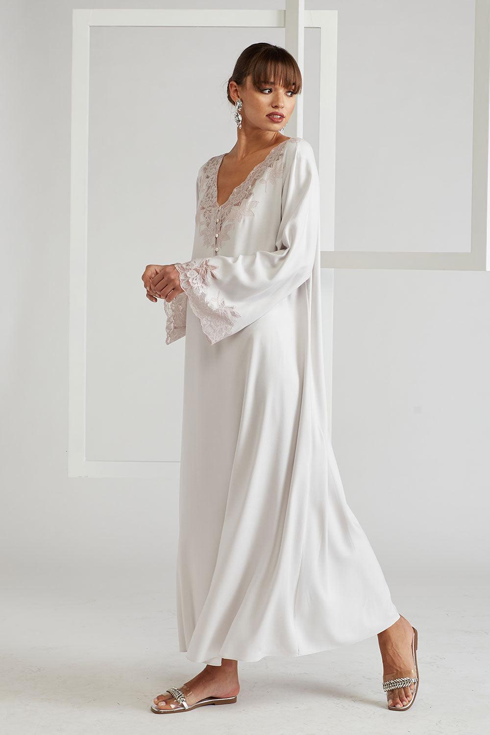 Rayon Dress - Big Rose ( Powder ) Light Grey - Bocan