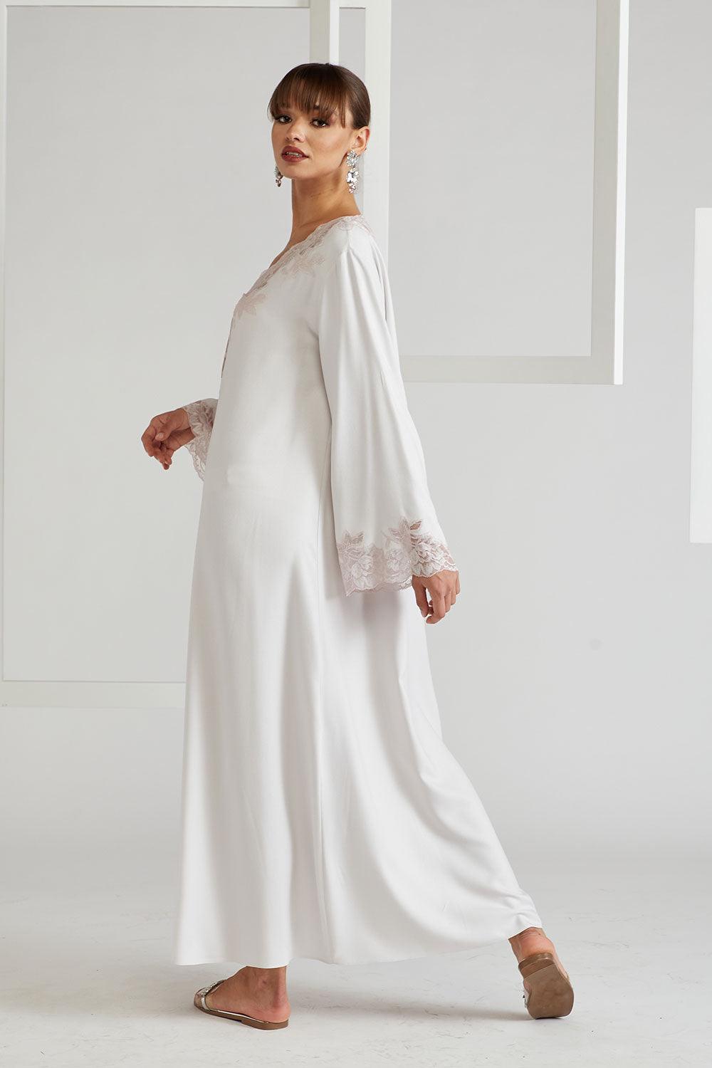 Rayon Dress - Big Rose ( Powder ) Light Grey - Bocan