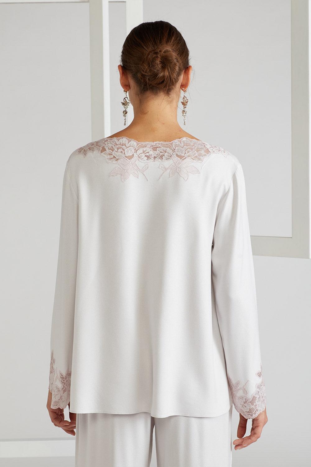 Rayon Half Buttoned Pyjama Set Light Grey Powder - Big Rose - Bocan