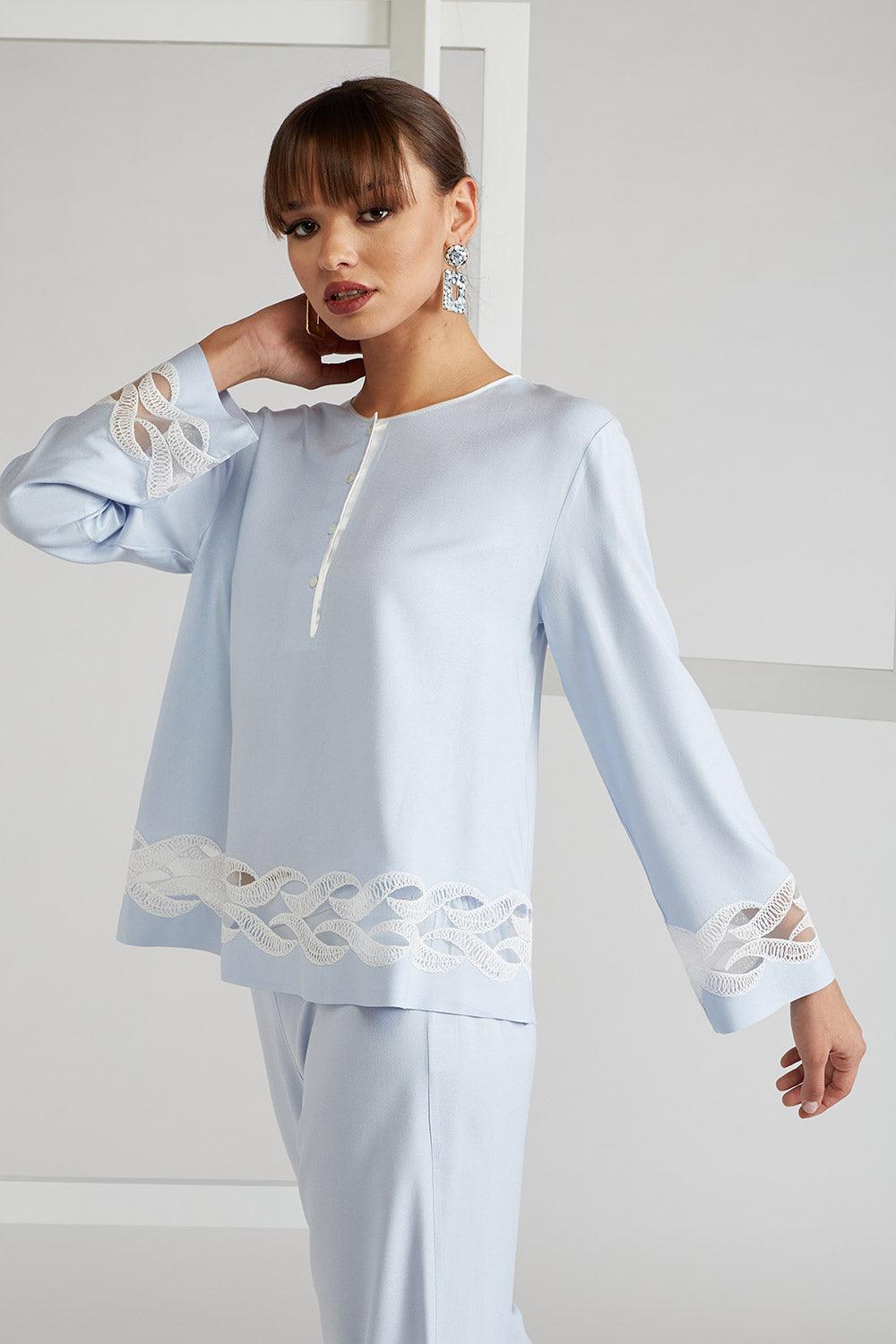 Rayon Pyjama Set Baby Blue - Ivy - Bocan