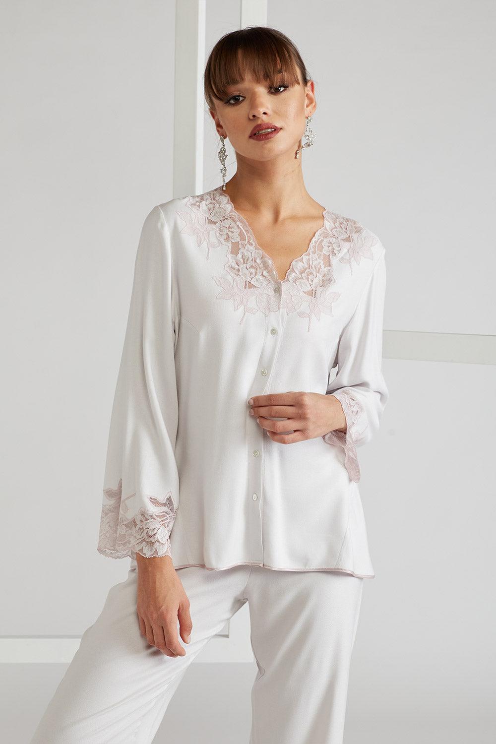 Rayon Pyjama Set - Light Grey - Big Rose - Bocan
