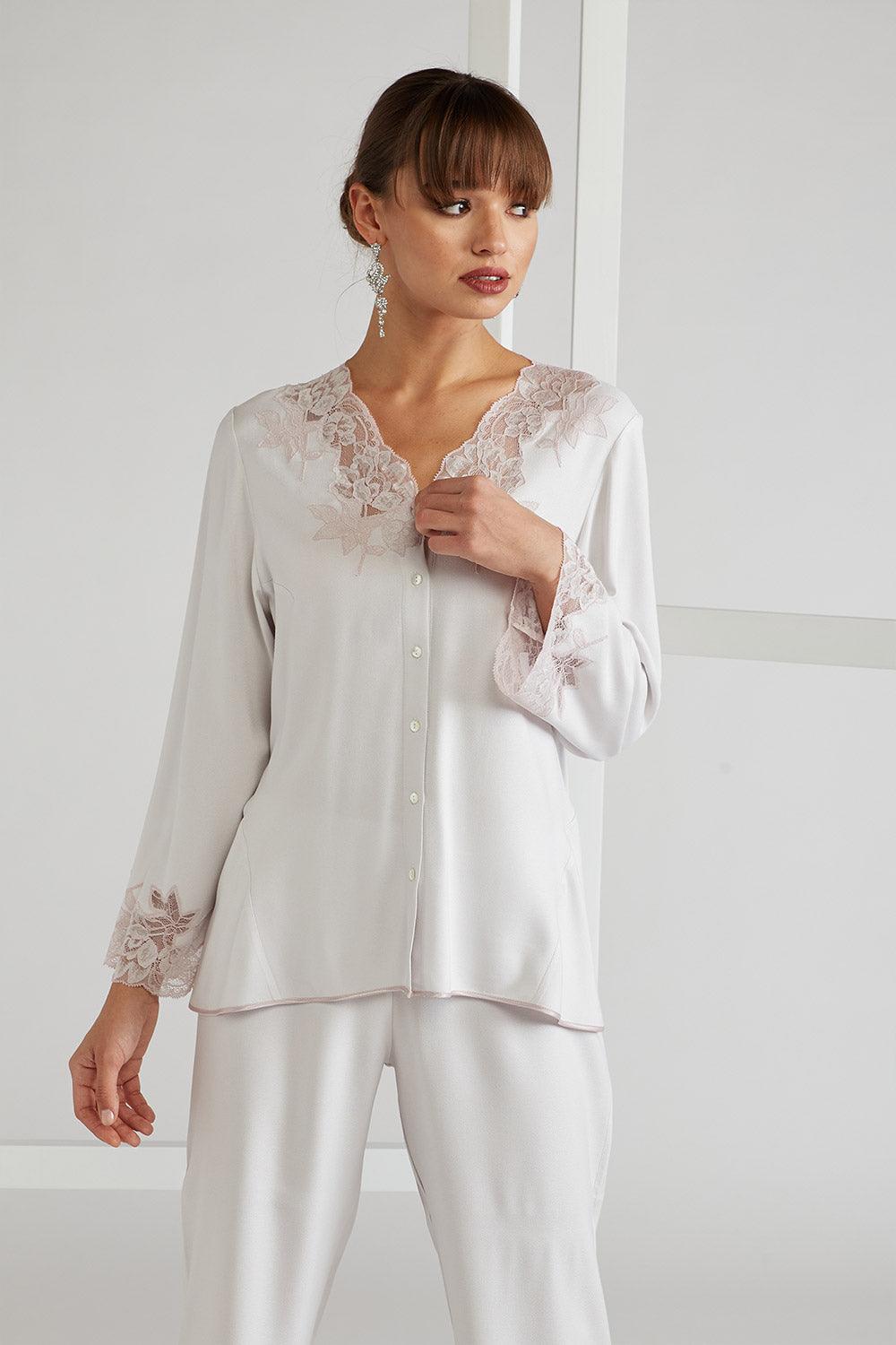 Rayon Pyjama Set - Light Grey - Big Rose - Bocan