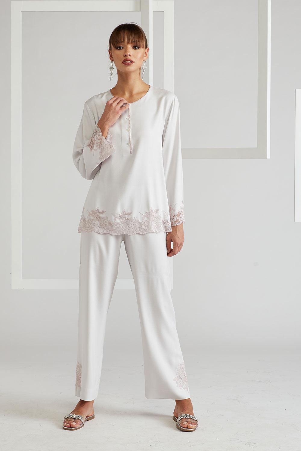 Rayon Pyjama Set - Light Grey- Petite Rose - Bocan