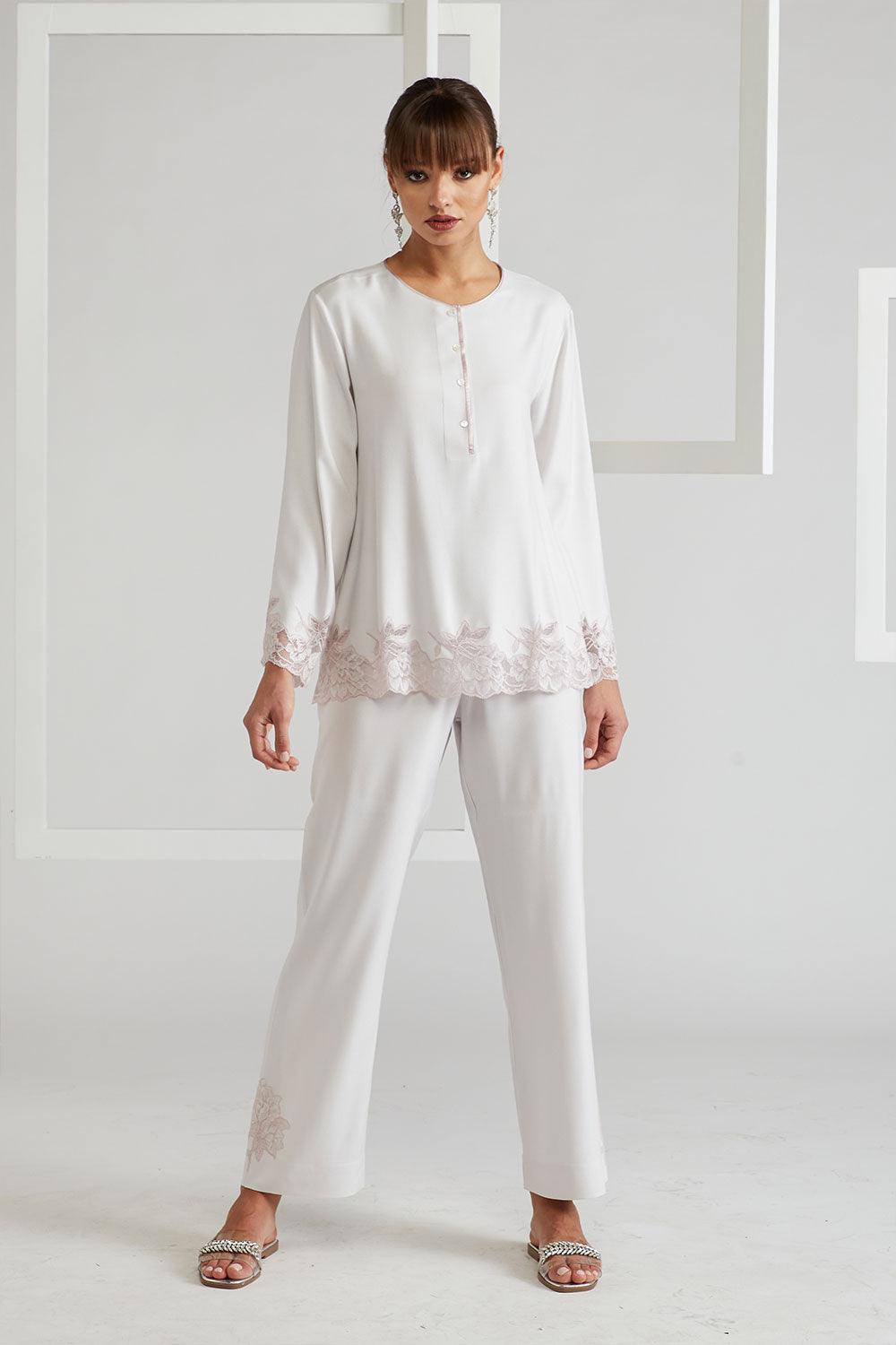 Rayon Pyjama Set - Light Grey- Petite Rose - Bocan