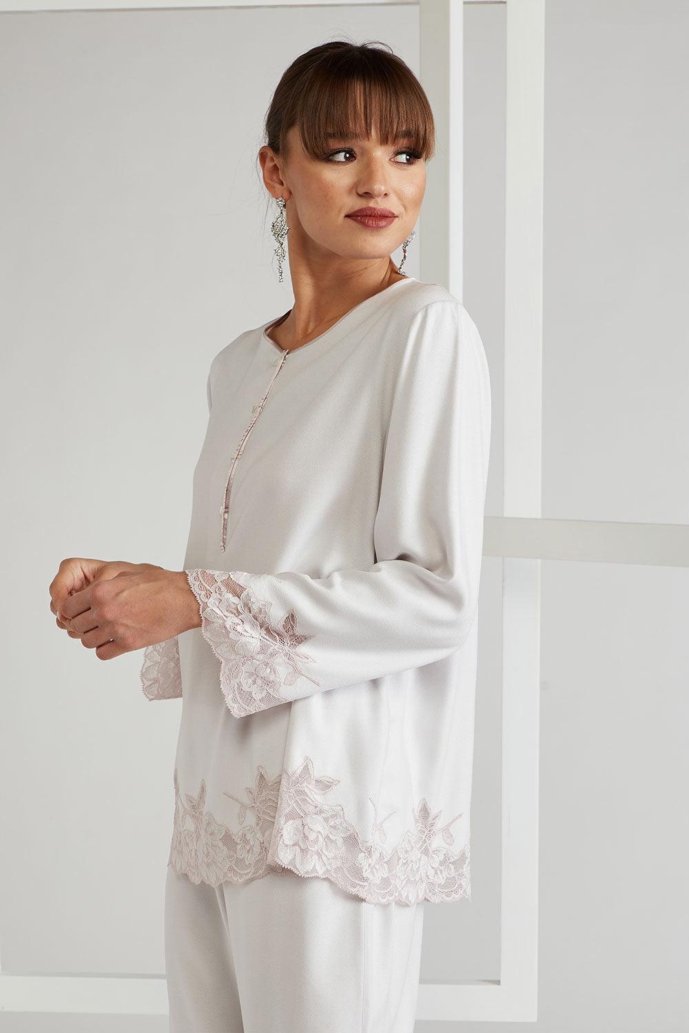 Rayon Pyjama Set - Light Grey- Petite Rose - Bocan