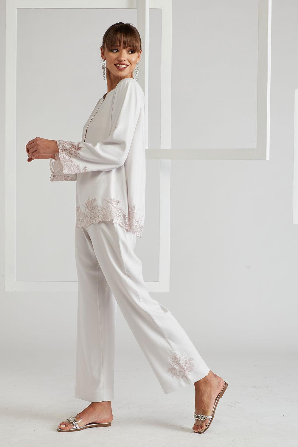 Rayon Pyjama Set - Light Grey- Petite Rose - Bocan