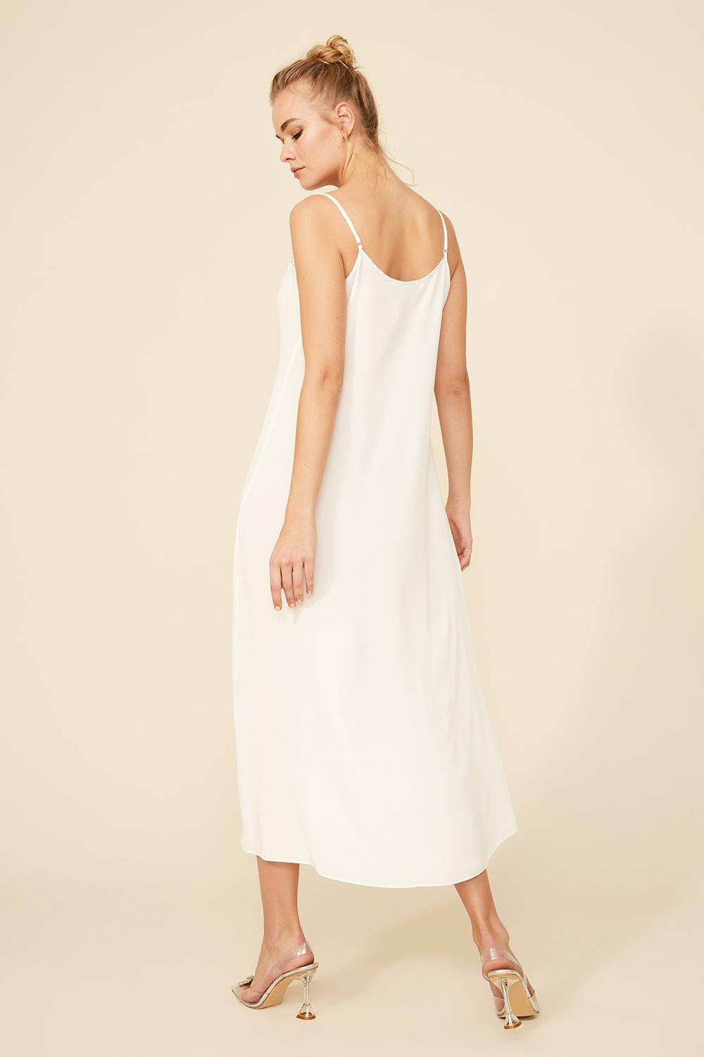 Remi - Silk Crepe Nightie with Straps - Off White - Bocan