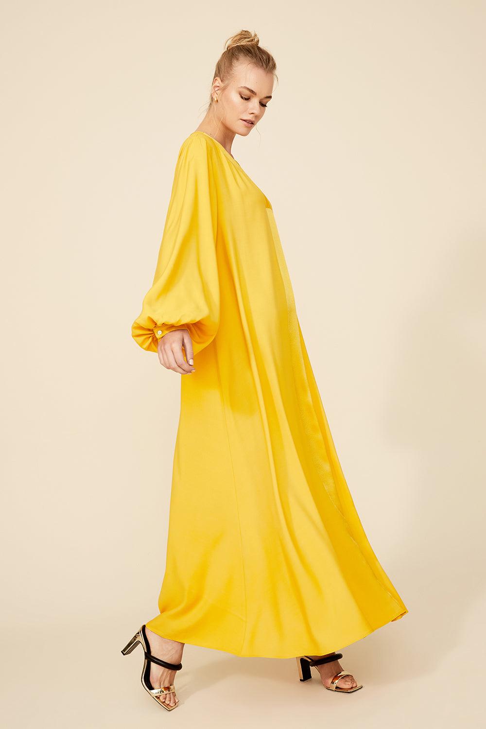 Sara - Long Rayon Dress - Saffron - Bocan