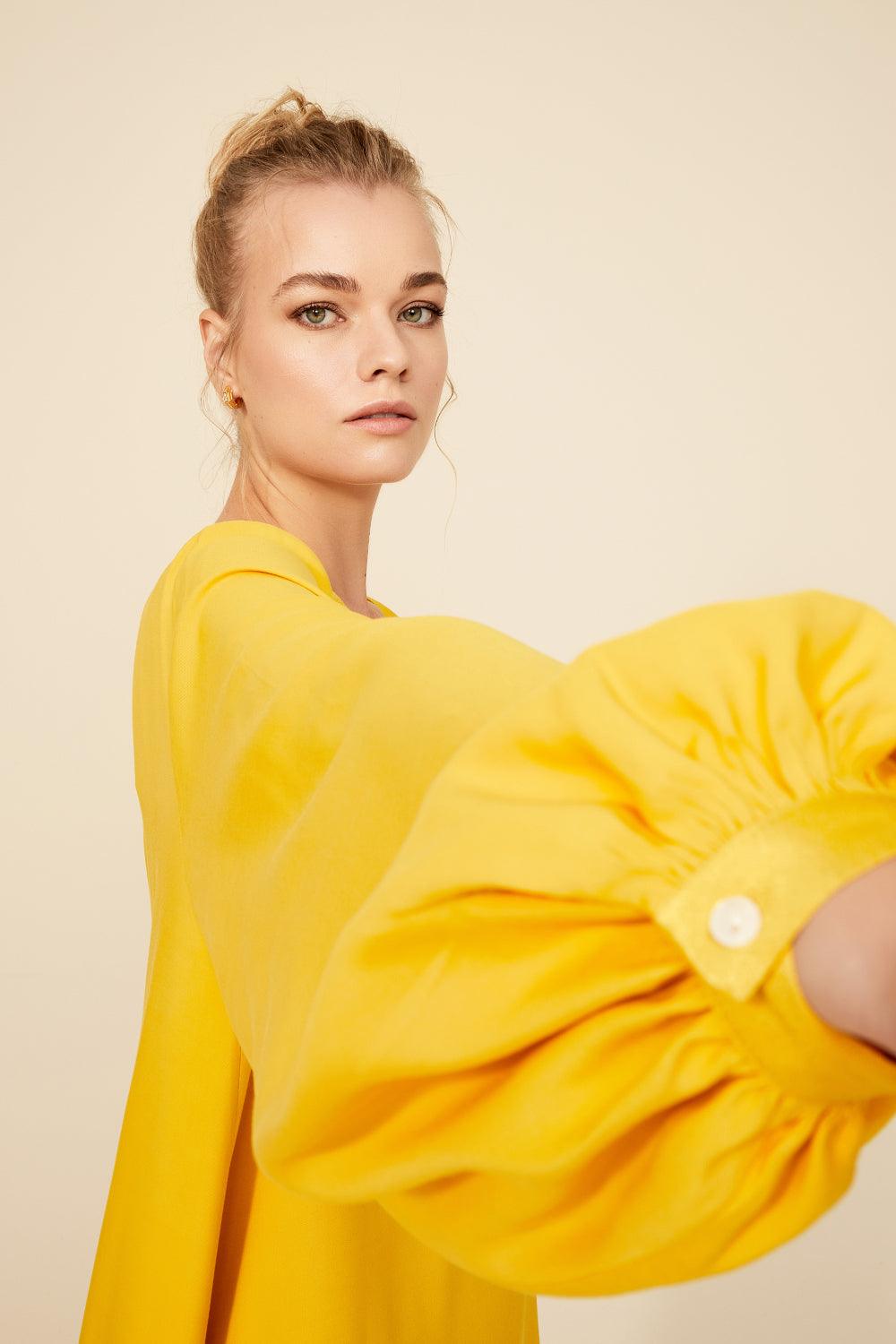 Sara - Long Rayon Dress - Saffron - Bocan