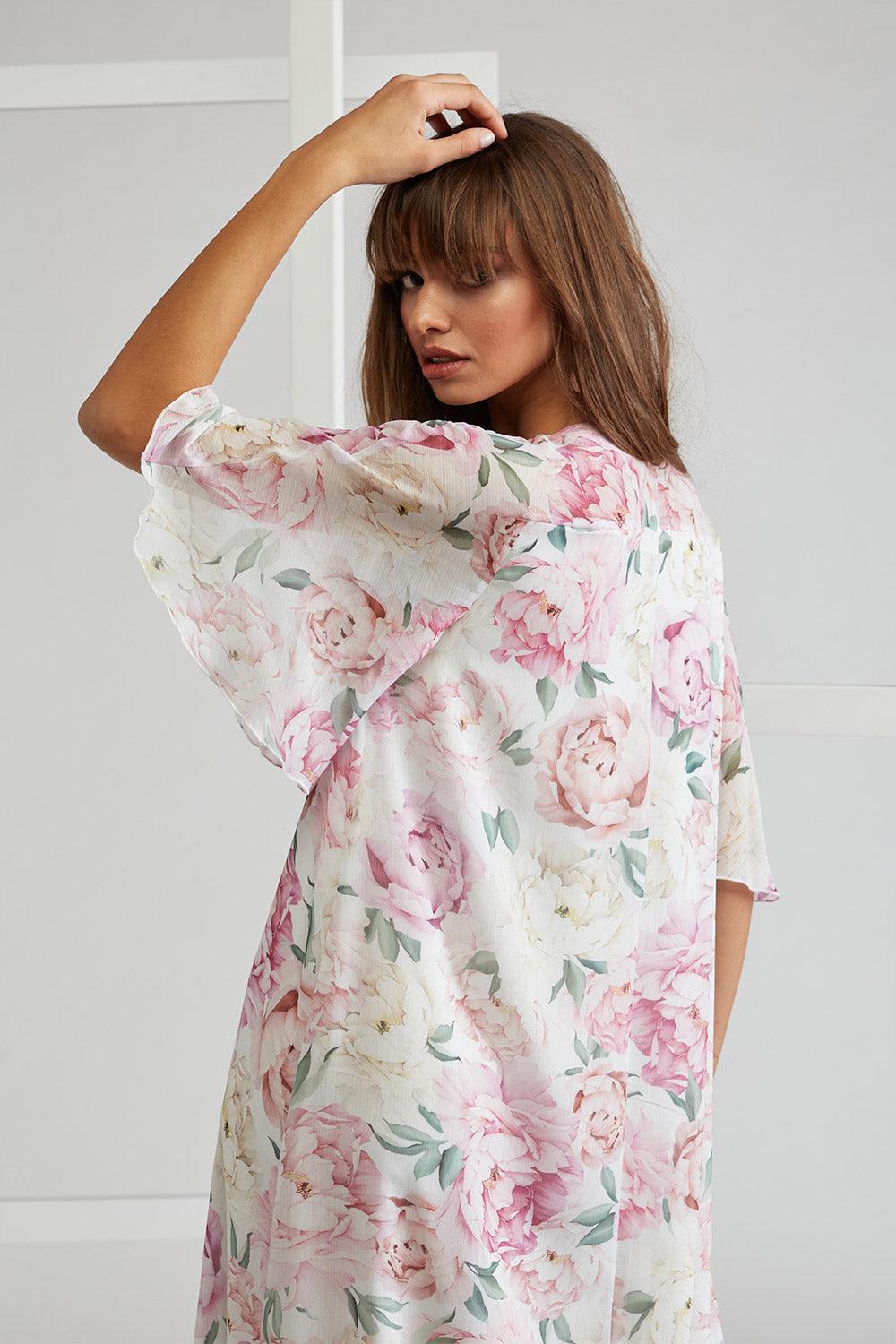 Silk Chiffon Dress Buttoned Printed - Gilly - Bocan