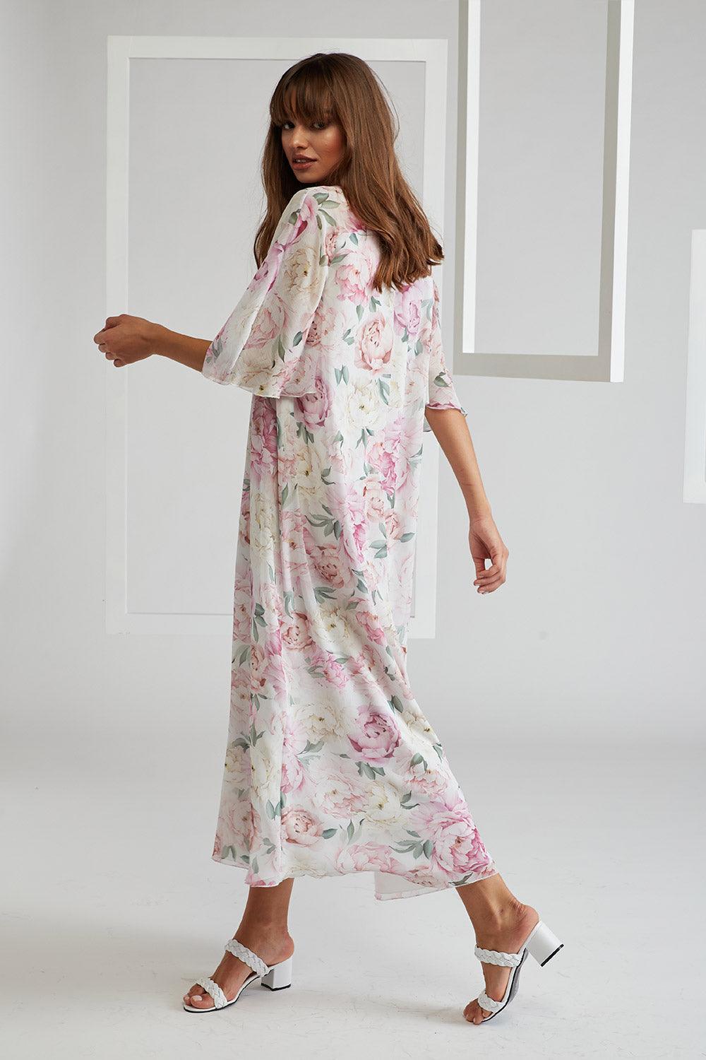 Silk Chiffon Dress Buttoned Printed - Gilly - Bocan