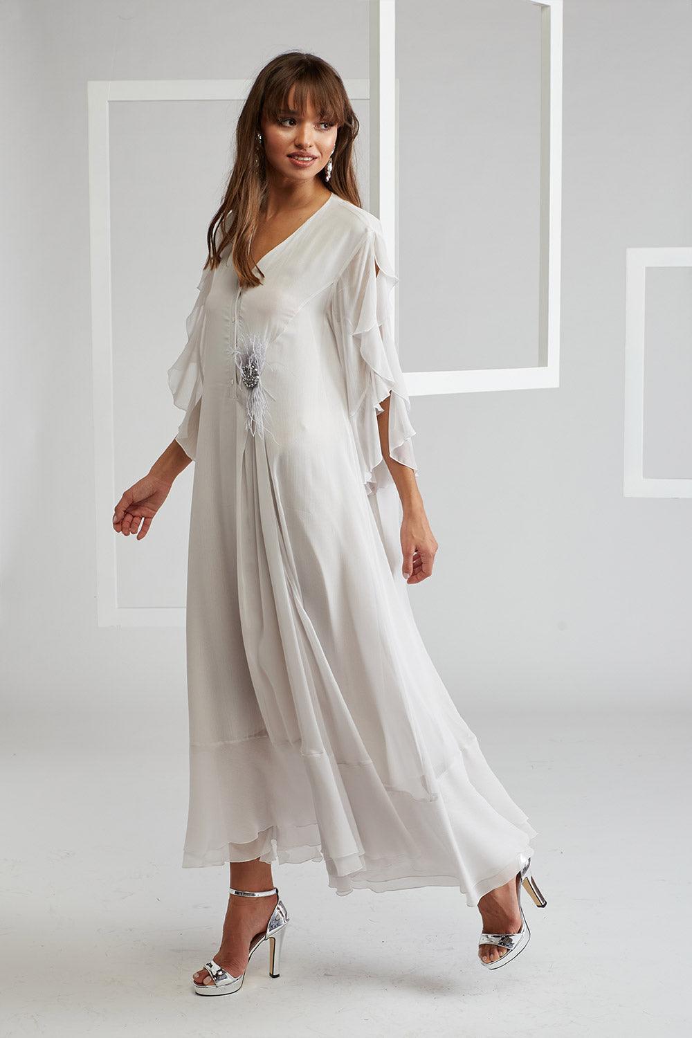 Silk Chiffon Dress Off White - Furry Pin - Bocan