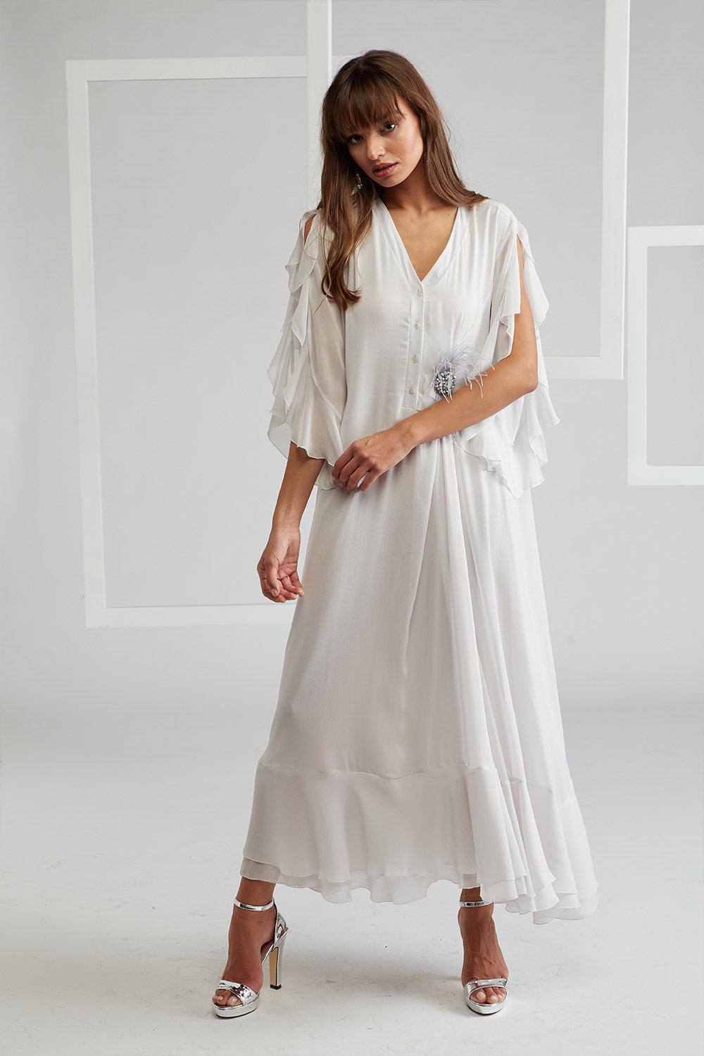 Silk Chiffon Dress Off White - Furry Pin - Bocan