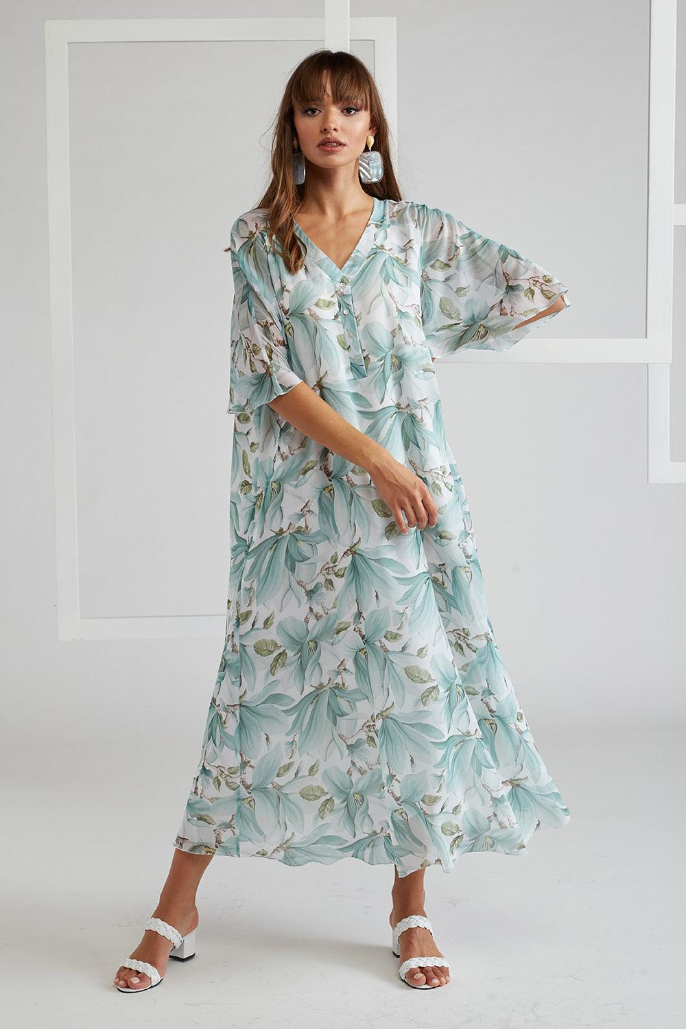 Silk Chiffon Dress Printed - Clara - Bocan