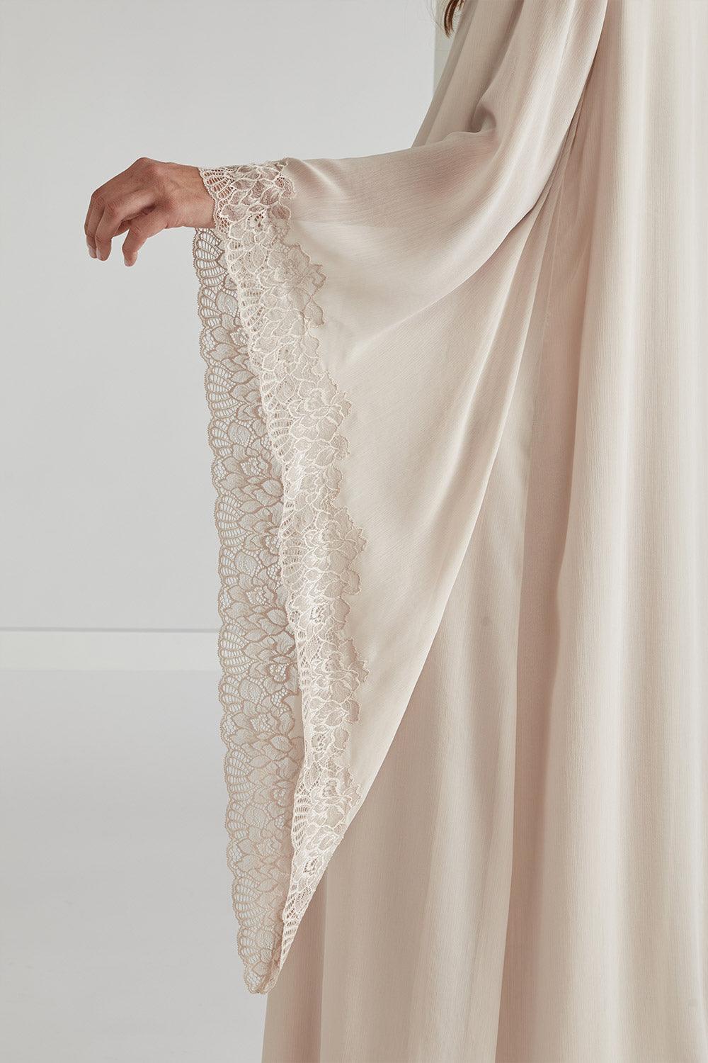 Silk Chiffon Dress Triangular Sleeve Beige - Nude - Bocan