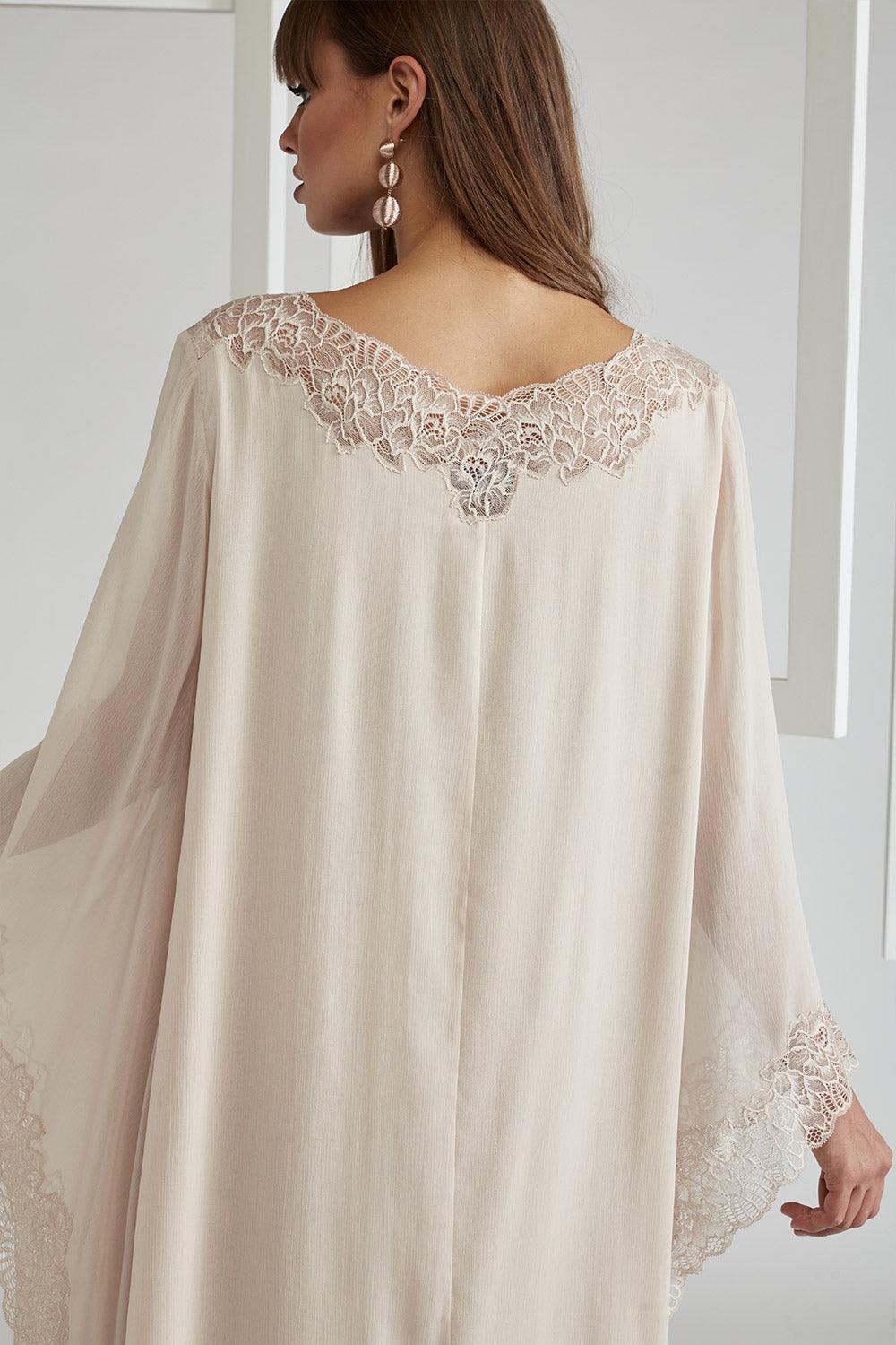 Silk Chiffon Dress Triangular Sleeve Beige - Nude - Bocan