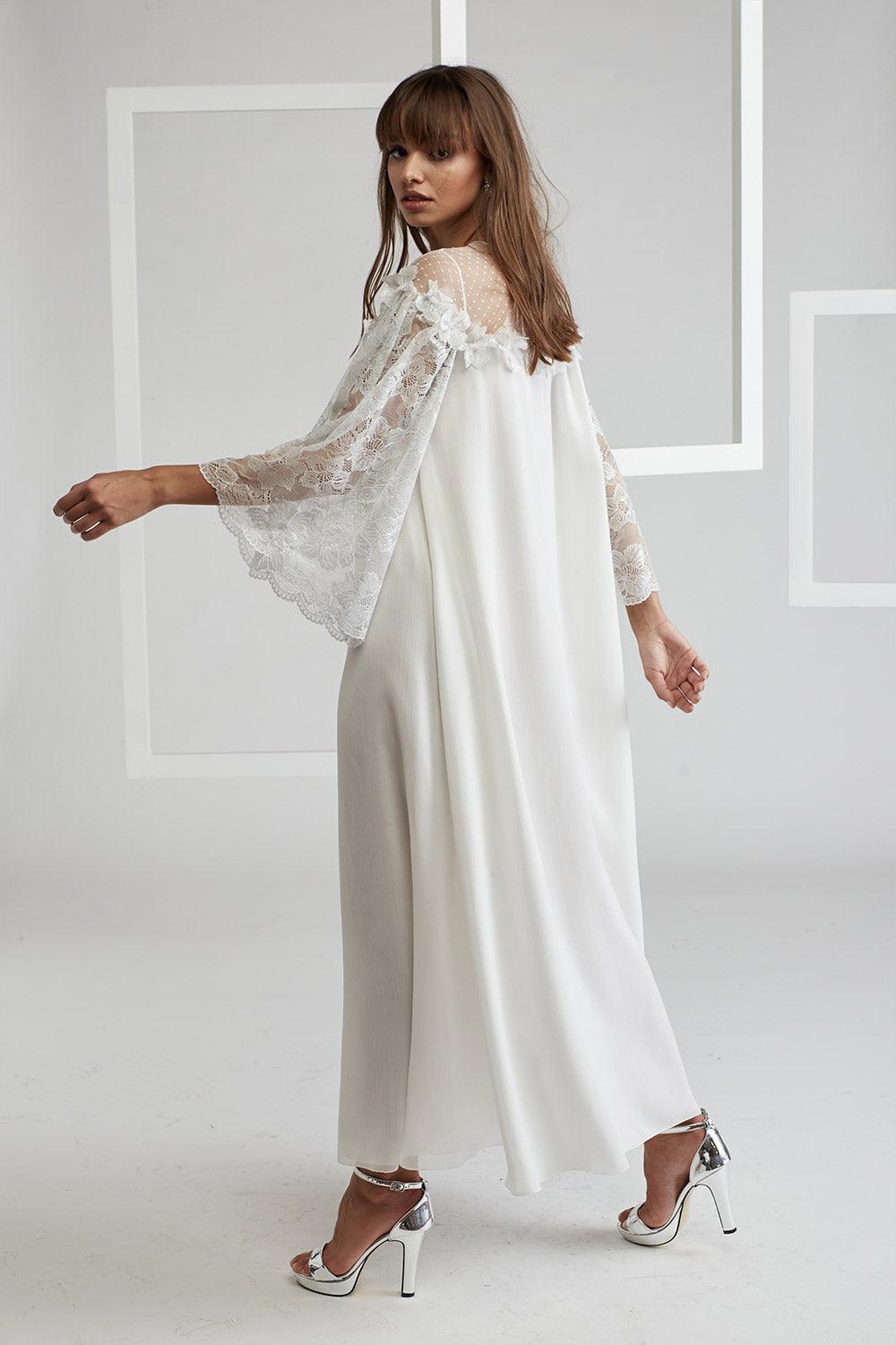 Silk Chiffon Embellished Dress - Dusty Kiss on Shoulder - Bocan