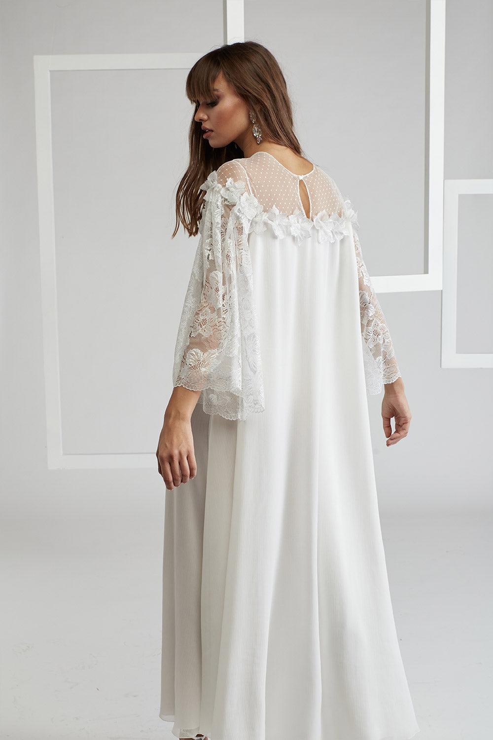 Silk Chiffon Embellished Dress - Dusty Kiss on Shoulder - Bocan