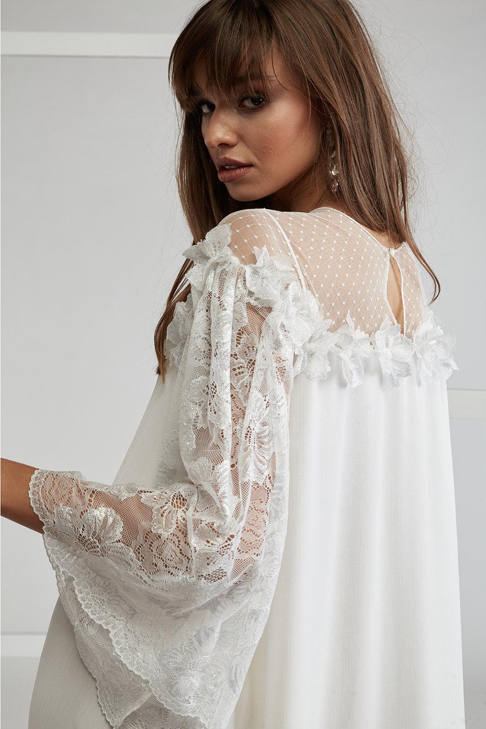 Silk Chiffon Embellished Dress - Dusty Kiss on Shoulder - Bocan