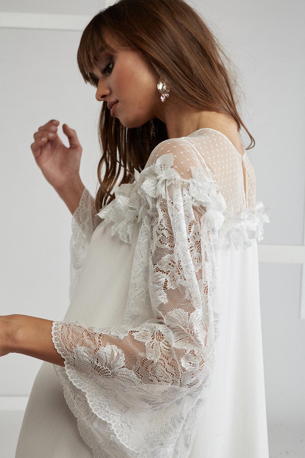 Silk Chiffon Embellished Dress - Dusty Kiss on Shoulder - Bocan