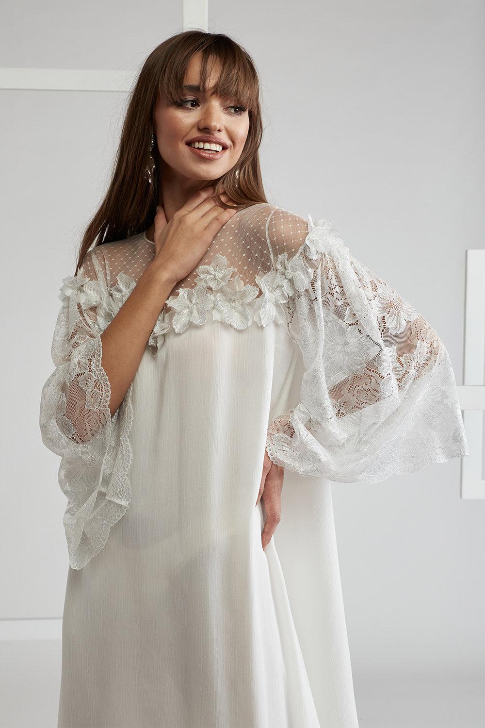 Silk Chiffon Embellished Dress - Dusty Kiss on Shoulder - Bocan