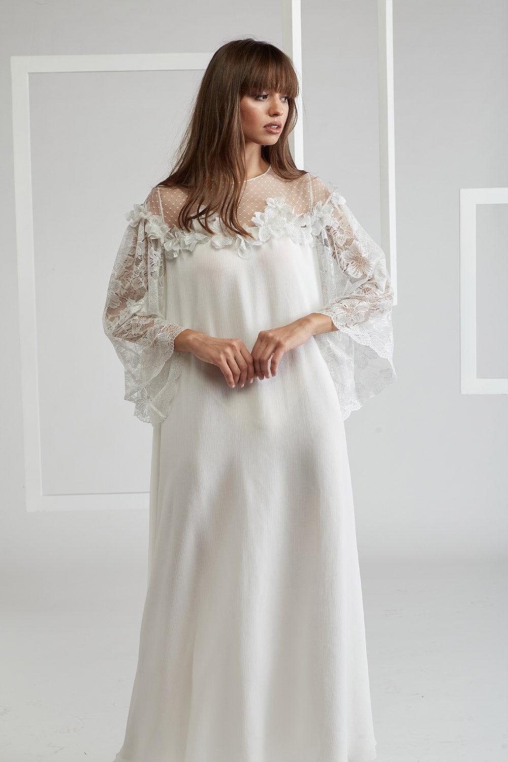 Silk Chiffon Embellished Dress - Dusty Kiss on Shoulder - Bocan