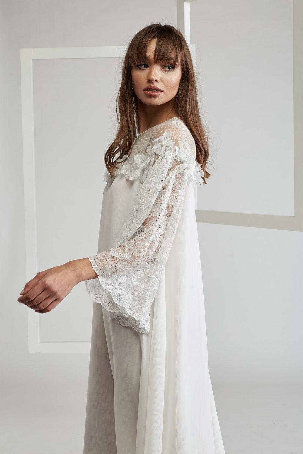 Silk Chiffon Embellished Dress - Dusty Kiss on Shoulder - Bocan