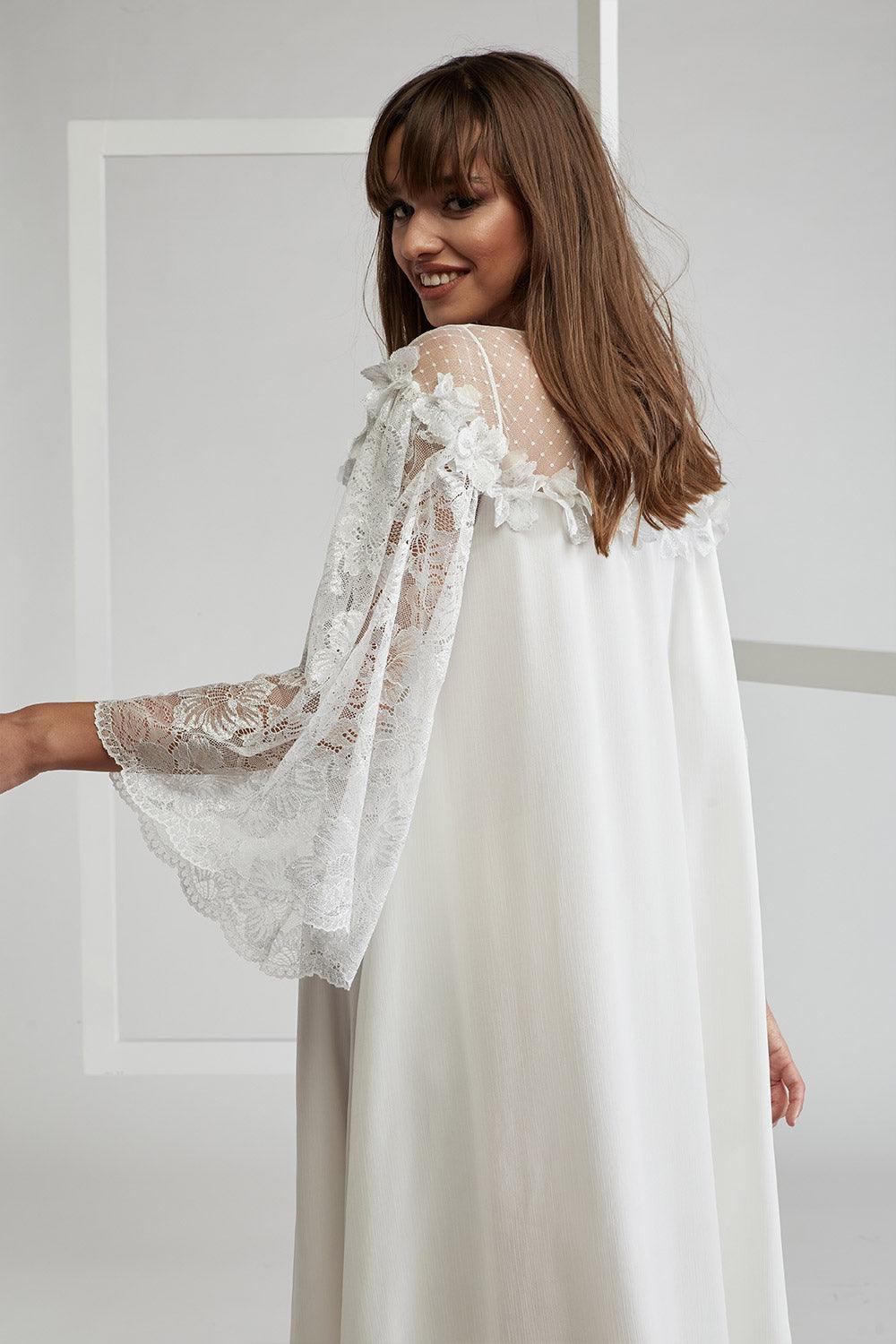 Silk Chiffon Embellished Dress - Dusty Kiss on Shoulder - Bocan
