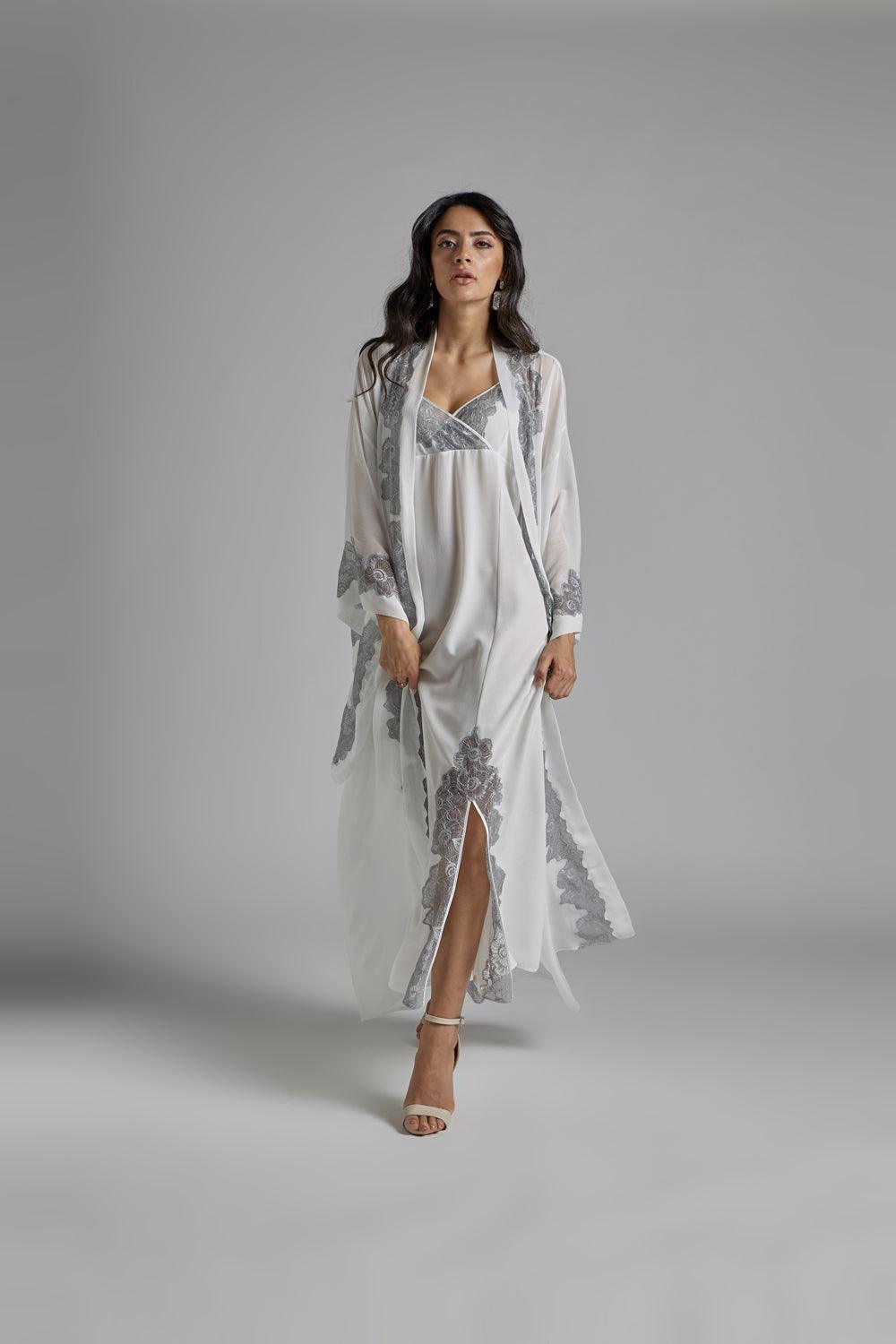 Silk Chiffon Off White Robe Set - Femme Belle - Bocan