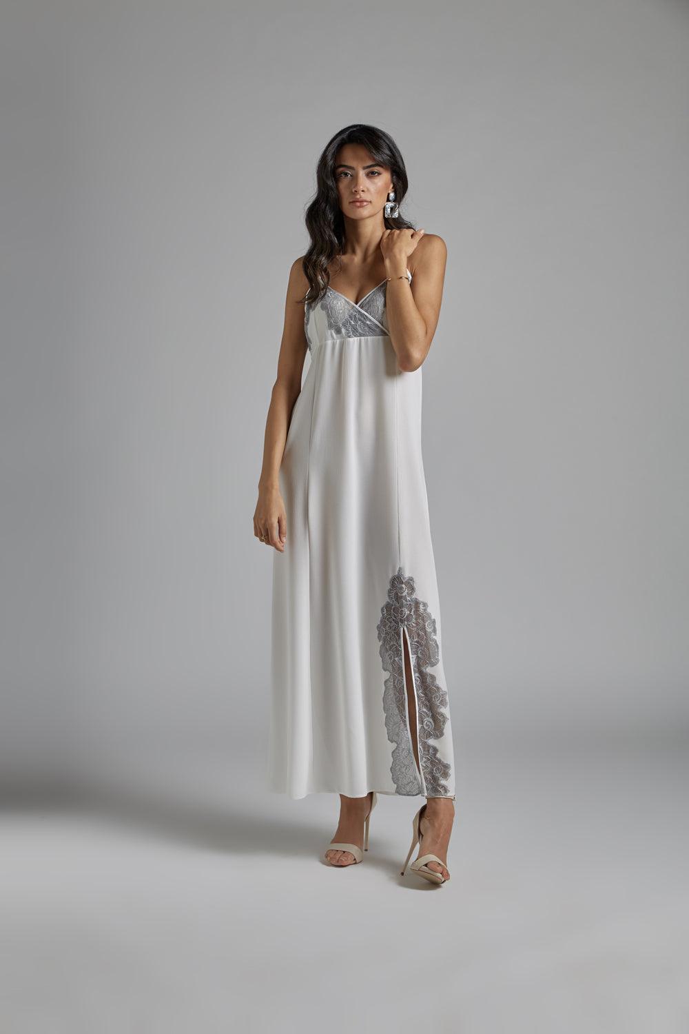 Silk Chiffon Off White Robe Set - Femme Belle - Bocan