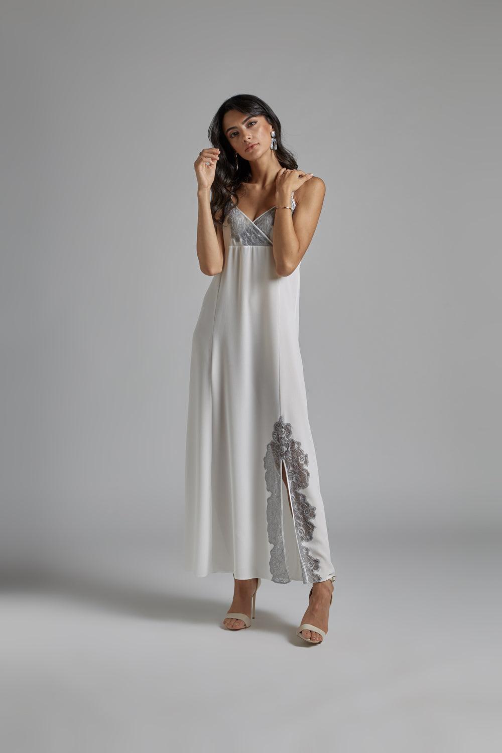 Silk Chiffon Off White Robe Set - Femme Belle - Bocan