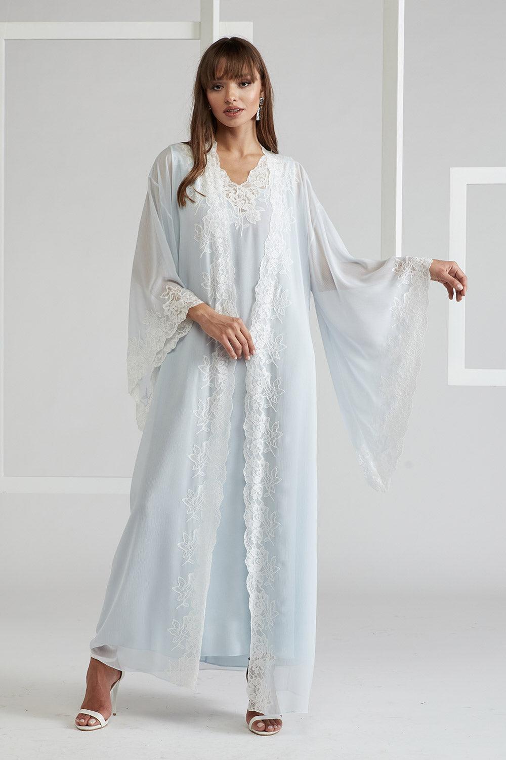 Silk Chiffon Robe Set Baby Blue - Irina - Bocan
