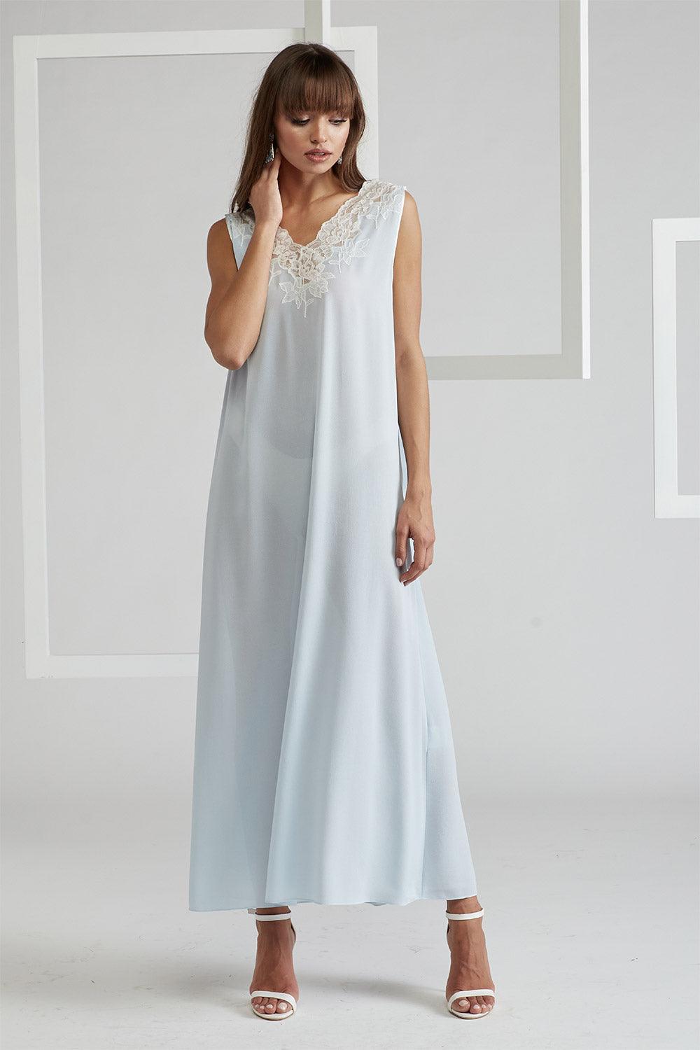 Silk Chiffon Robe Set Baby Blue - Irina - Bocan