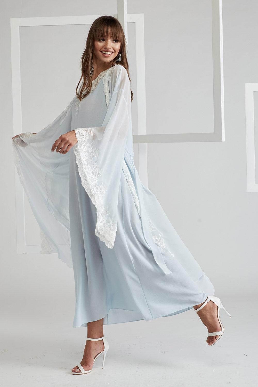 Silk Chiffon Robe Set Baby Blue - Irina - Bocan