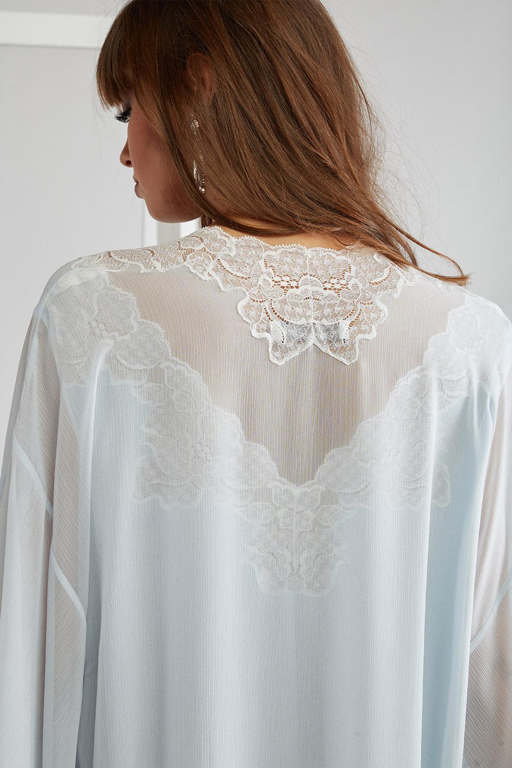 Silk Chiffon Robe Set Baby Blue - Lucia (Silver) - Bocan