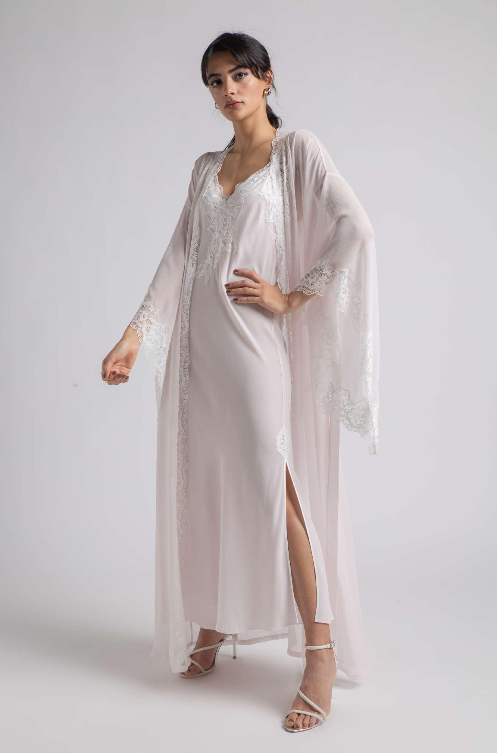 Silk Chiffon Robe Set Baby Pink - Wavy Soft - Bocan