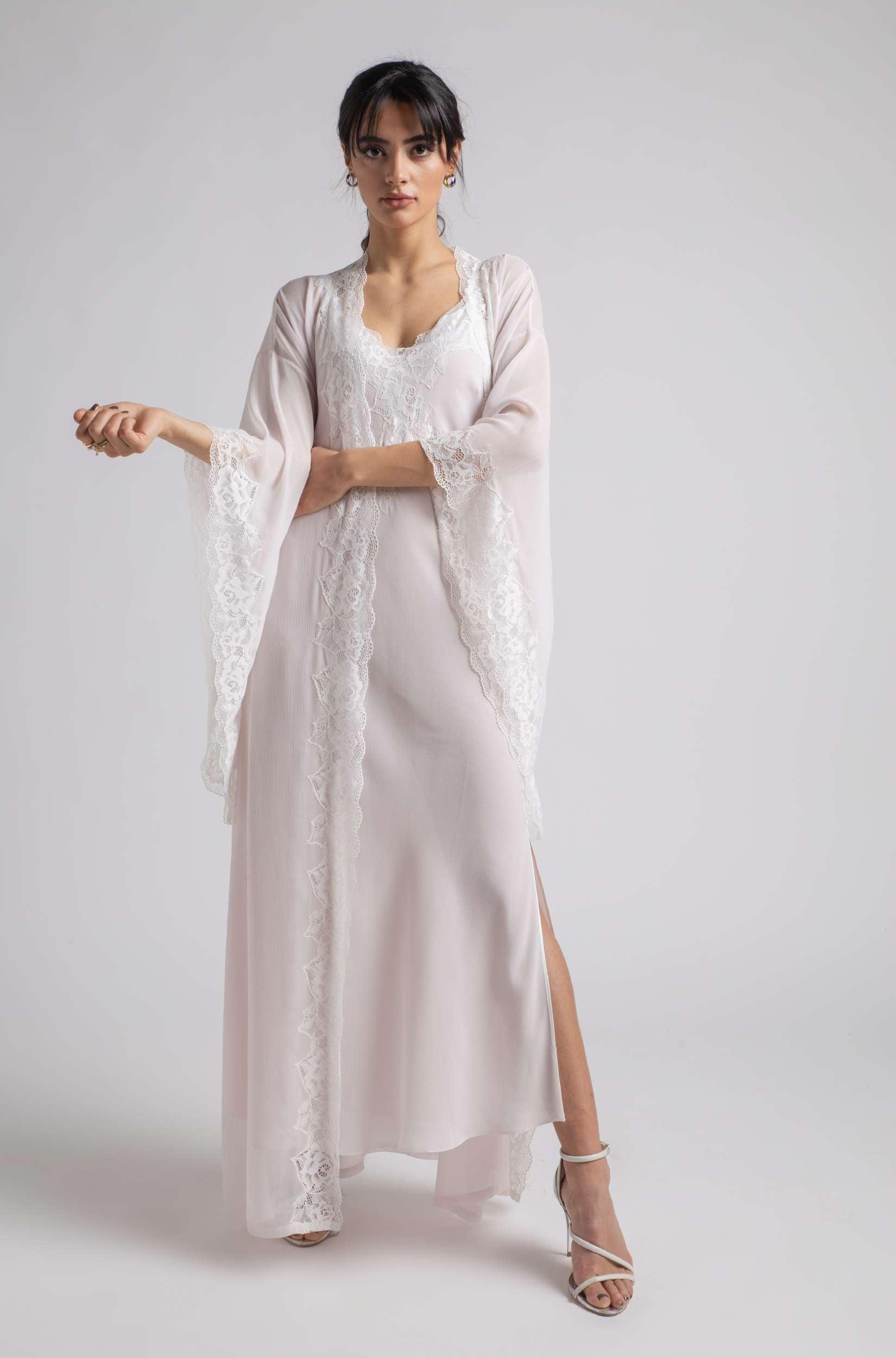 Silk Chiffon Robe Set Baby Pink - Wavy Soft - Bocan