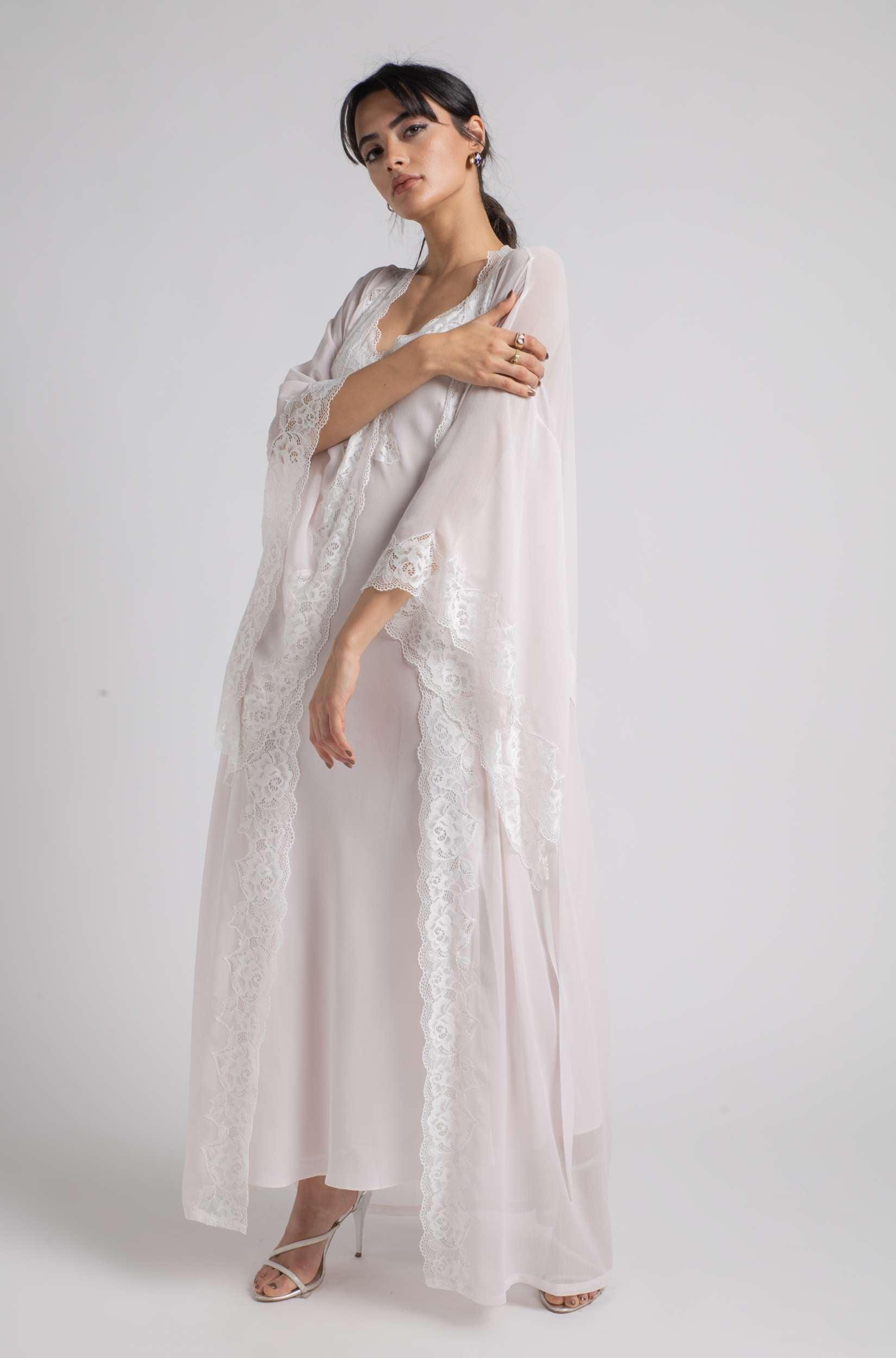Silk Chiffon Robe Set Baby Pink - Wavy Soft - Bocan